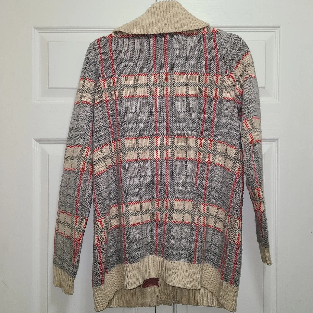 Lands End canvas 1963Vl vtg PLAID CARDIGAN SWEATER SIZE M cotton wool blend euc - Picture 13 of 15